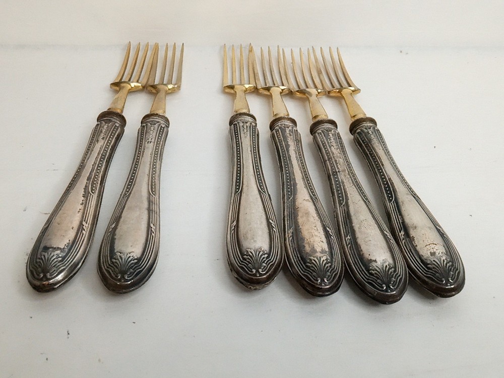 ANTIQUE .800 Silver Handled Forks & Knives Set 12 Pc.