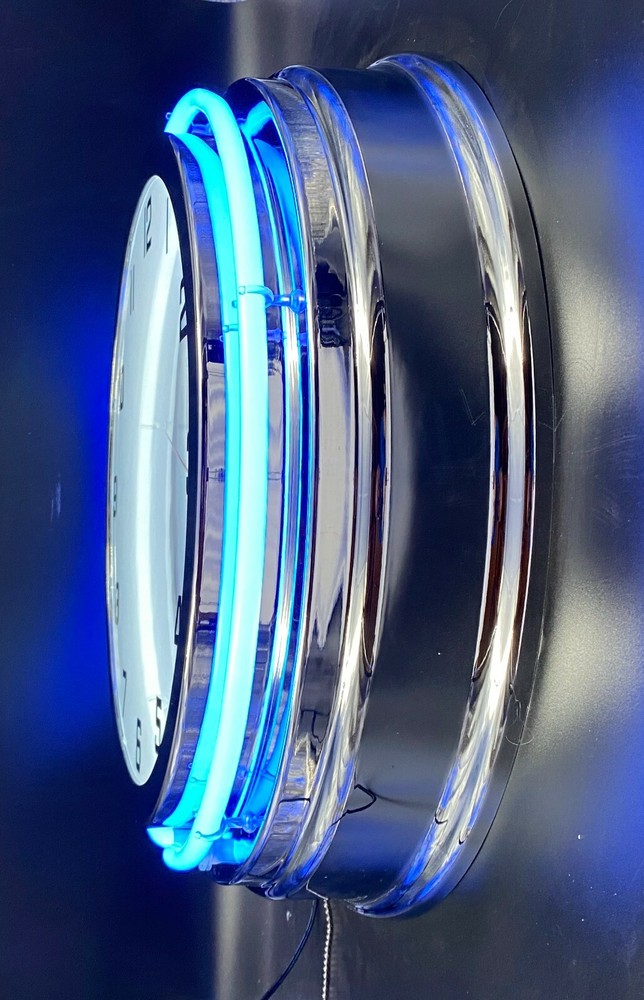 19" Studebaker Service Sign Blue Double Neon Clock Chrome Man Cave Garage