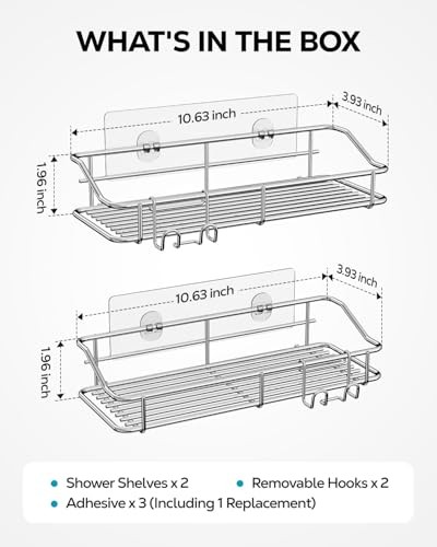 Shower Caddy Shelf Storage Rack Adhesive Without Drilling 2 Pack A-Silver