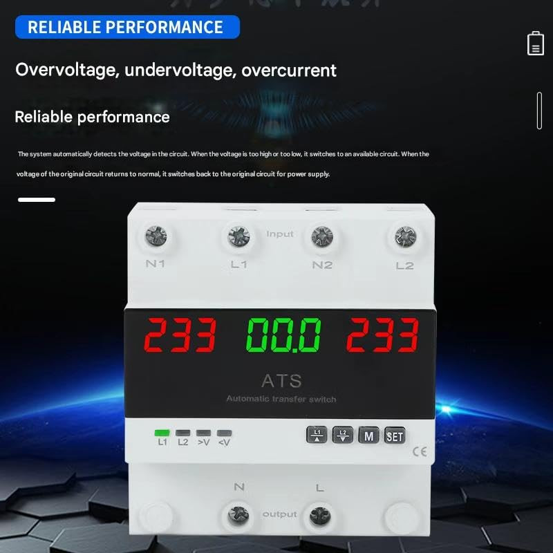 63A 2P 110V Automatic/Manual Transfer Switch, ATS with Led Display, L1 Priority,