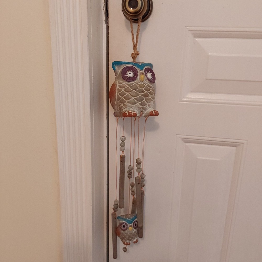 Terracotta Wind Chime & Decorative Hanging Owls. Open box