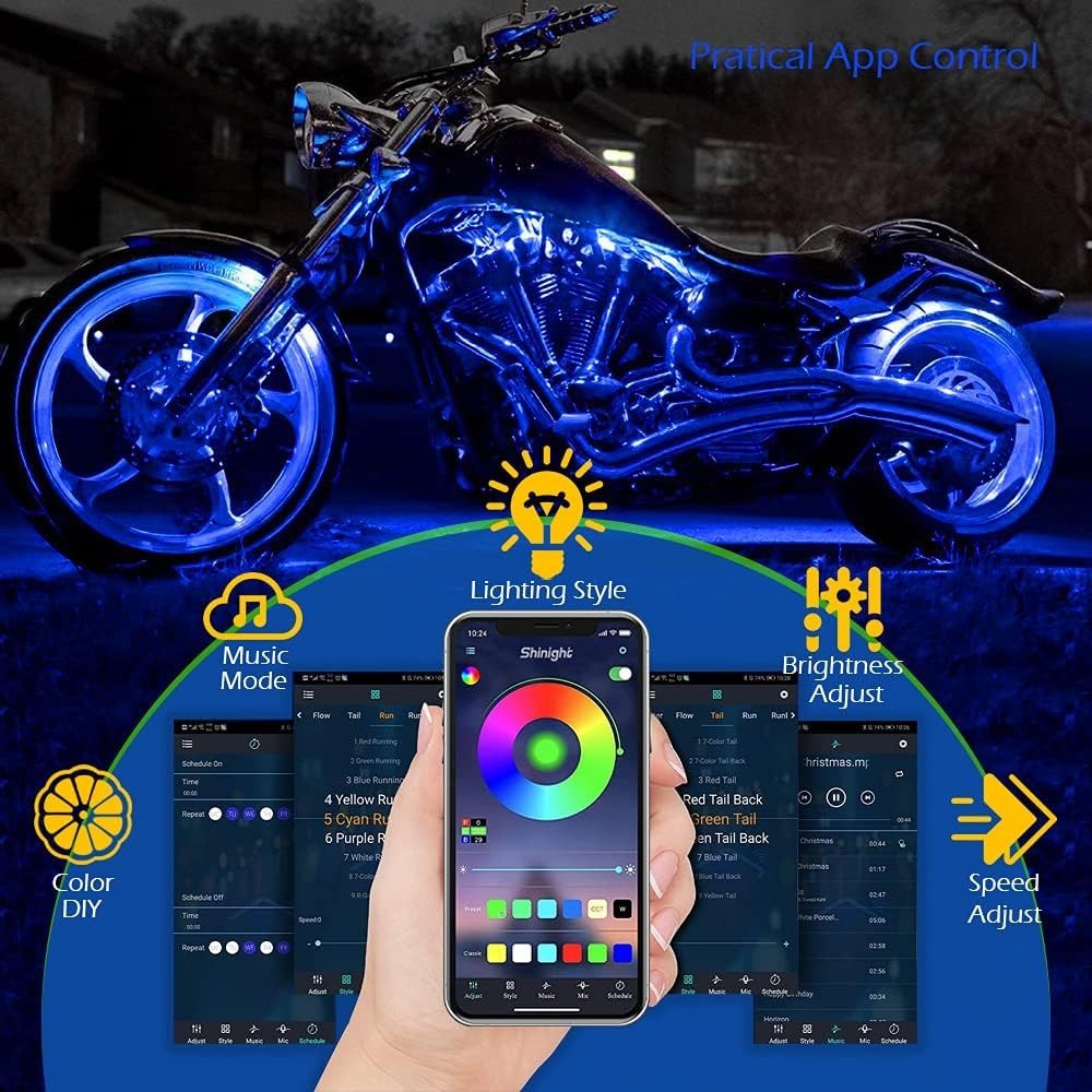 10 Pcs Motorcycle LED Light Kits, App Control Multicolor Waterproof Motorcycl...