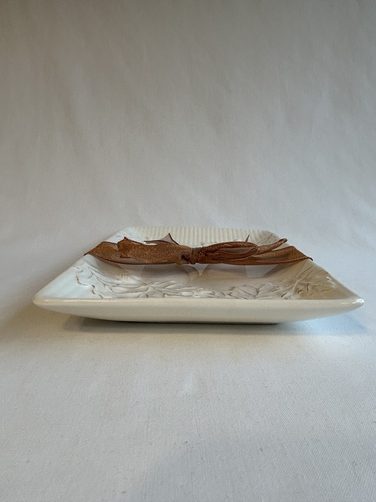 Hallmark Autumn Leaves Ceramic Platter Tray Rectangular Gold Ribbon Gift