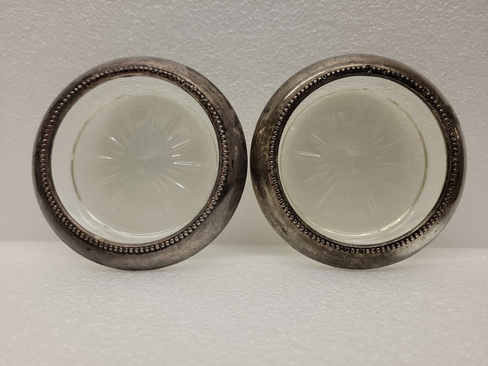 2 Sterling Silver Crystal Coasters 4 Inch B-1 # 3667