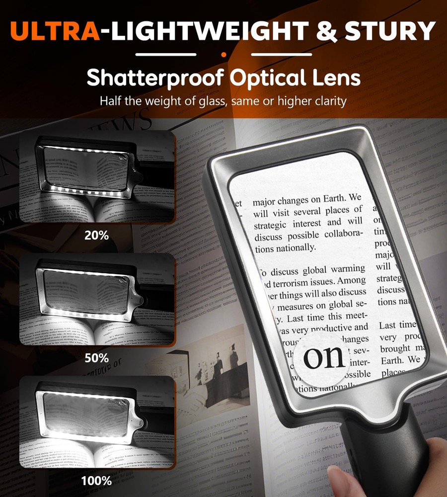 Magnifying Glass with Light, 20 LED Large Handheld Lighted Magnifier Rectangl...