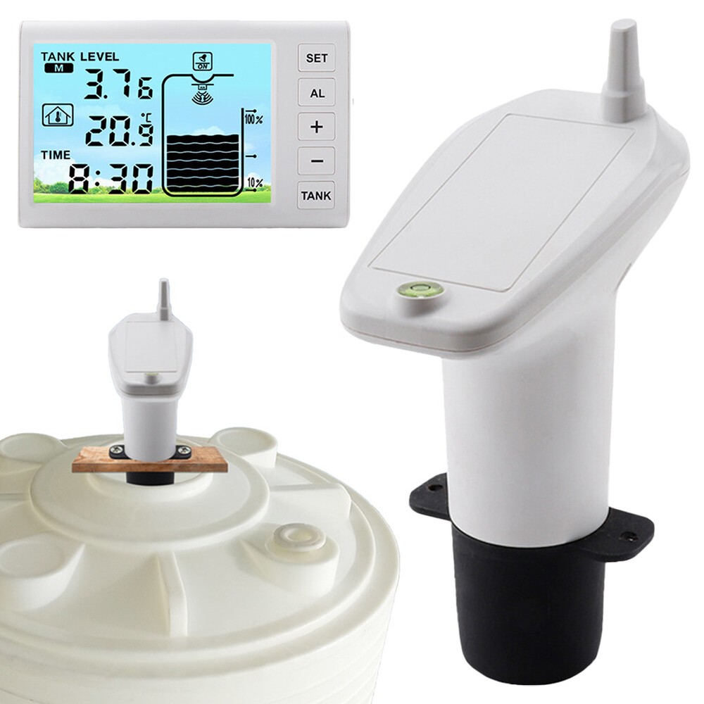 Wireless Ultrasonic Water Level Indicator Gauge Temperature Sensor Time Display