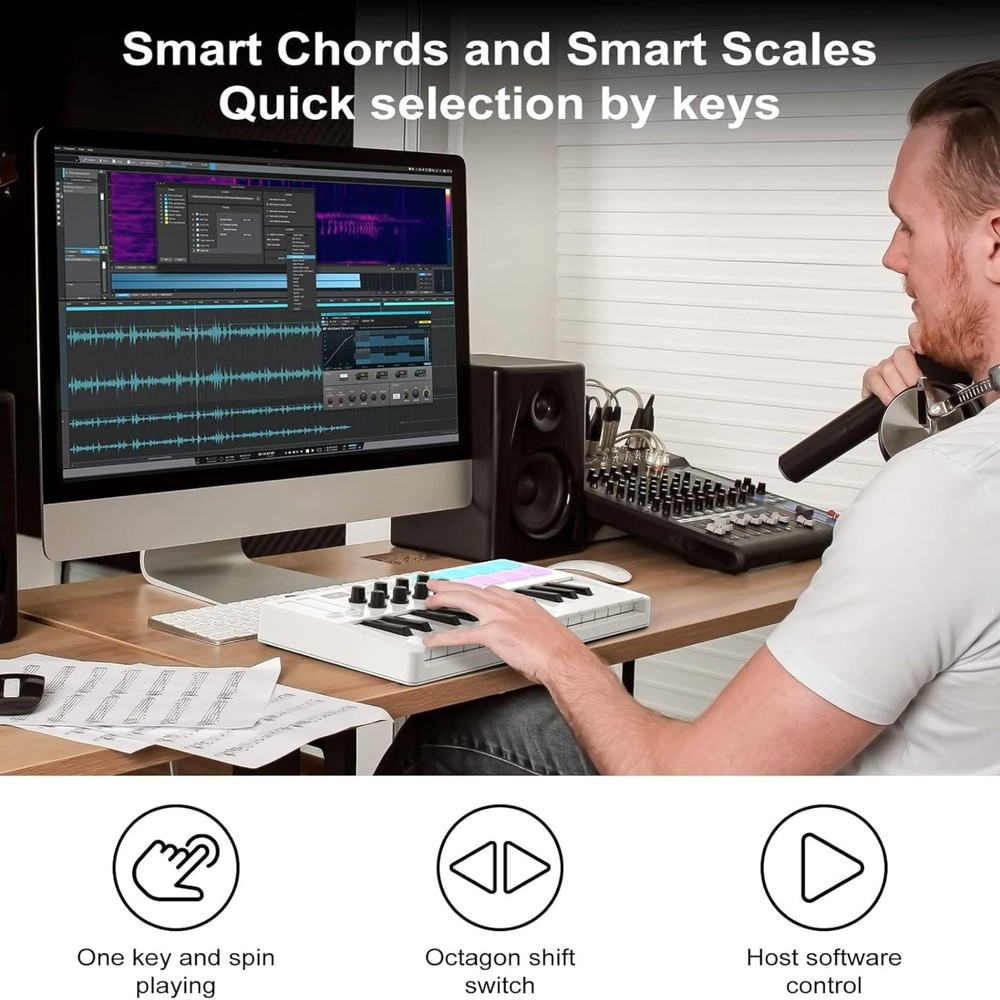 M-WAVE MIDI Keyboard Bluetooth - 25-Key Pad Controller with Drum Pads, Knobs