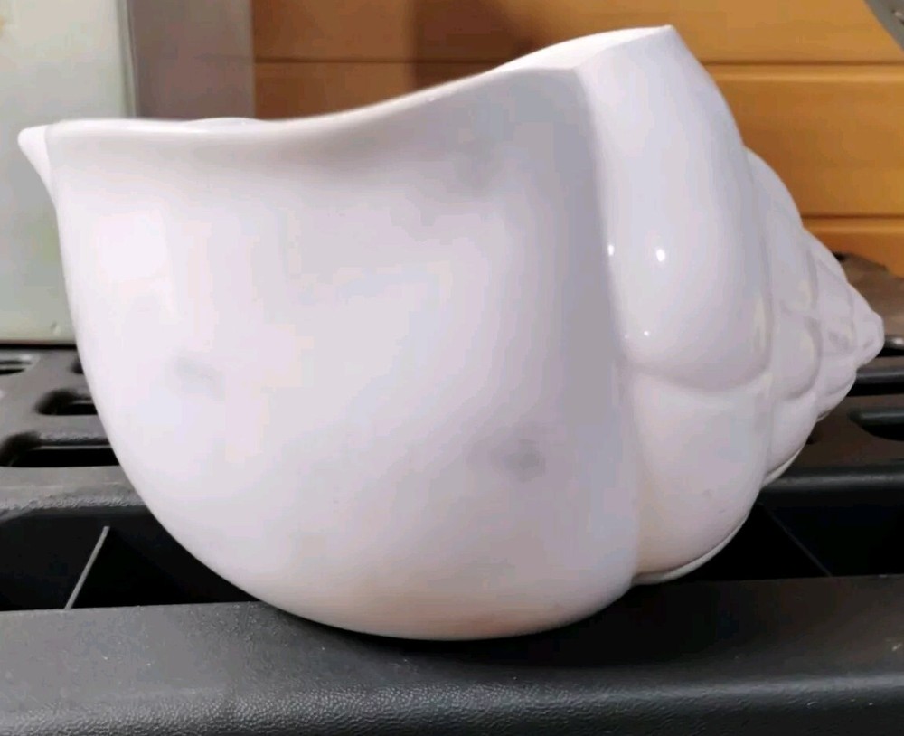 White Ceramic Conch Shell Seashell Bowl Planter Container Center Piece Ocean