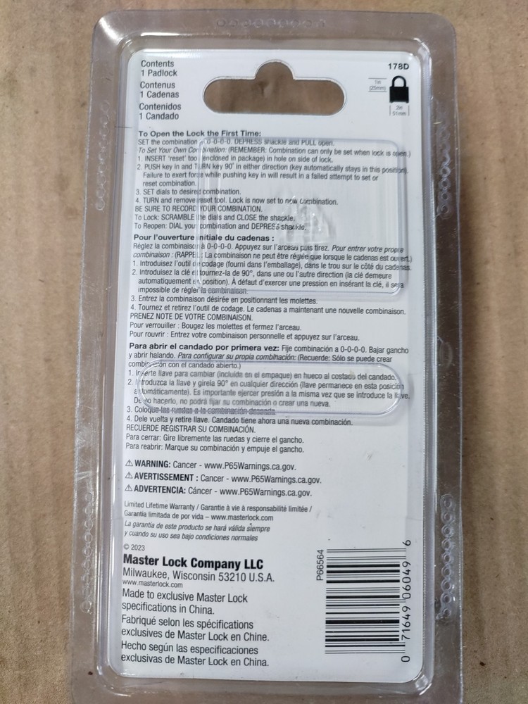 Master Locks 178D Combination Solid Body Padlock - Black