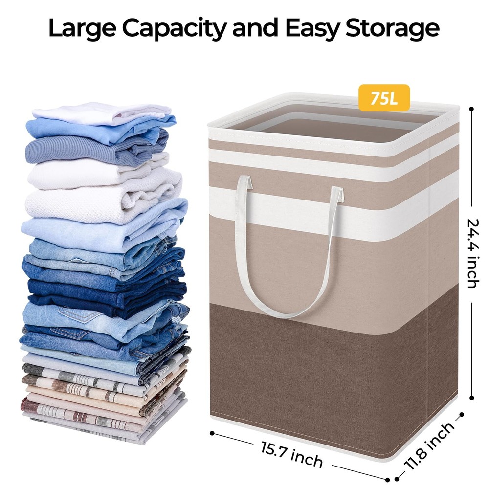 2Pack Large Laundry Basket, Waterproof, Freestanding Laundry Hamper, Collapsi...