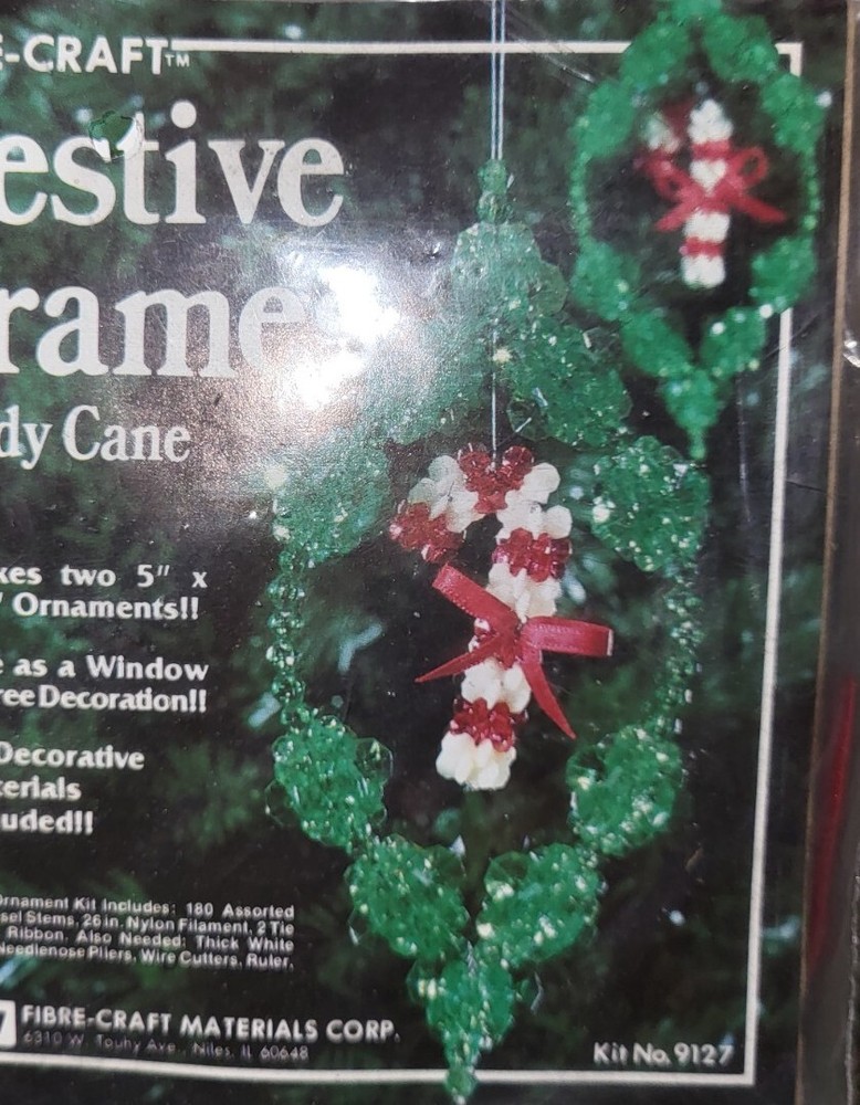 Fibre Craft Festive Frames Beaded Ornament Candy Cane Kit Makes 2