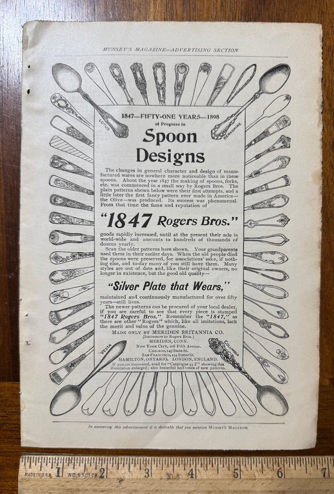 1890s mag ad Spoon Designs 1847 Rogers Bros Silver Plate reference patterns