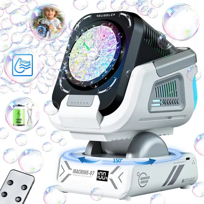 Automatic Bubble Machine RGB Lights Remote Control Rechargeable