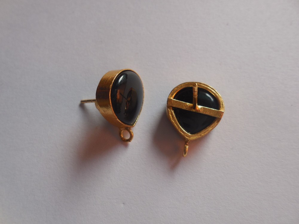 Black Onyx Stud Connector Ear Post Earring Gemstone Jewelry Making Charm DIY