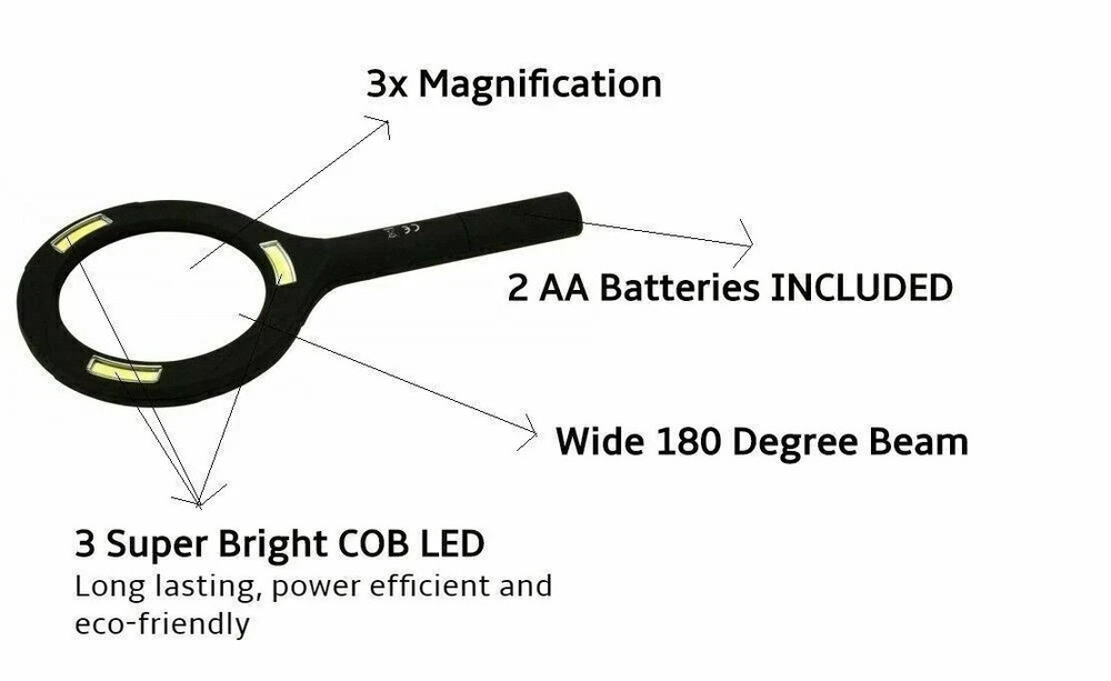 LED Illuminated Handheld 3X Magnifying Glass Wth Rubber Grip