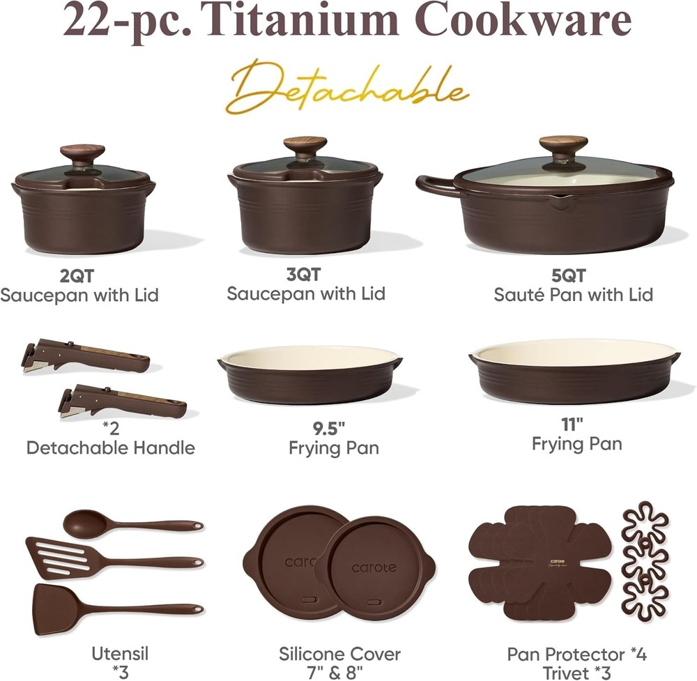 22-Piece Space-Saving Titanium Cookware Set - Effortless Cleanup & Versatile