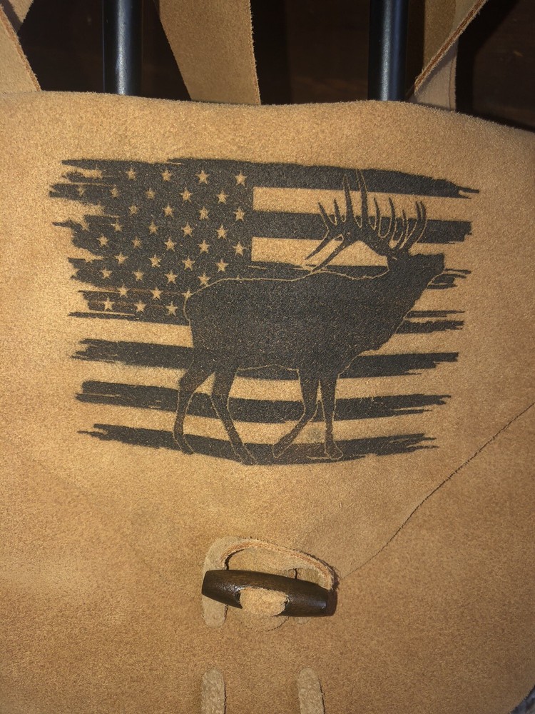 Muzzleloading black powder Fringed Engraved Bag Handcrafted Brown Suede Leather