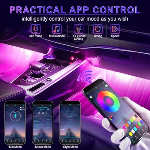 Accent Interior Car Lights, Smart Car Interior Lights with App Lighter Plug