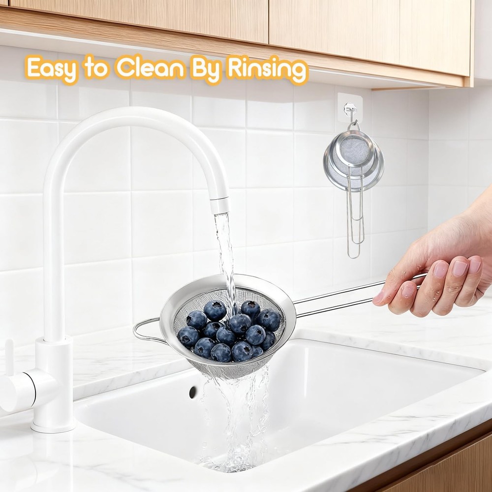 3Pcs Fine Mesh Strainer with Handle Small Medium Large Size Sieve Strainers Set