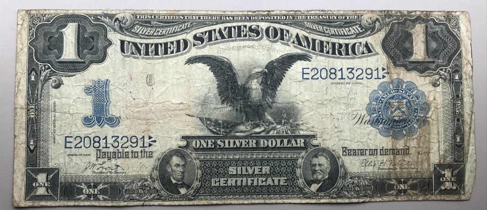 1899 $1 Black Eagle Silver Certificate Note VG Condition Worn