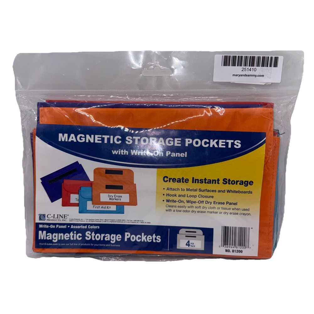 C-Line Magnetic Storage Pockets with write on panel 4 Per Pack 10” x 6” NWT