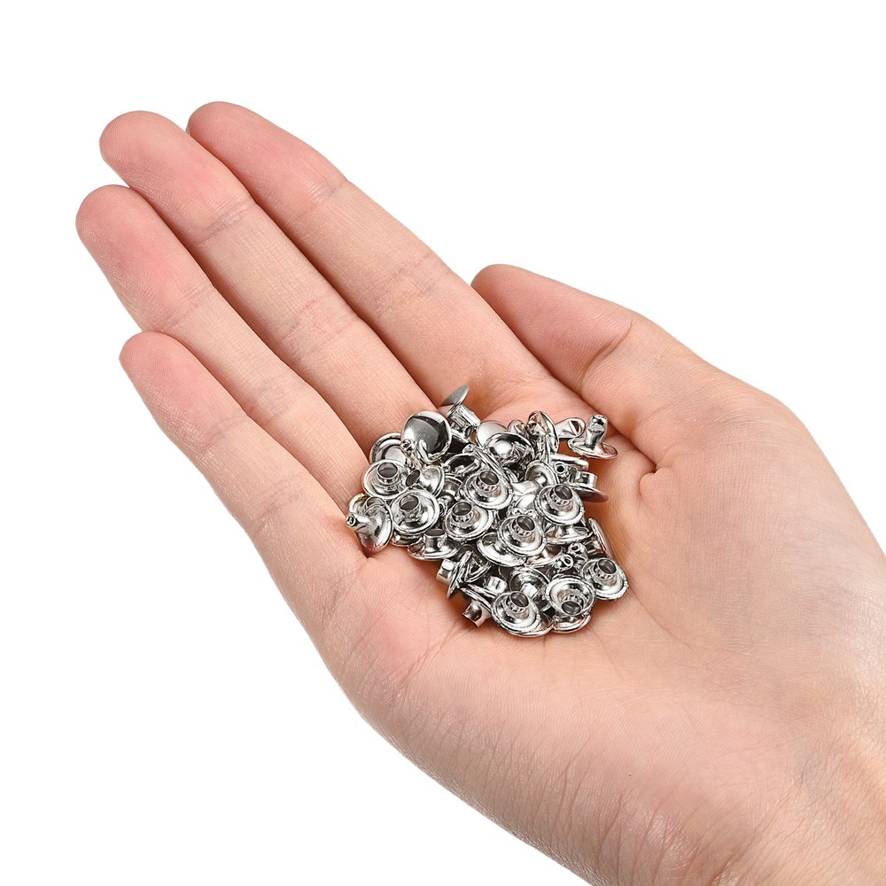 100 Sets Leather Rivets, 8x6mm Double Cap Rivets, Silver Tone