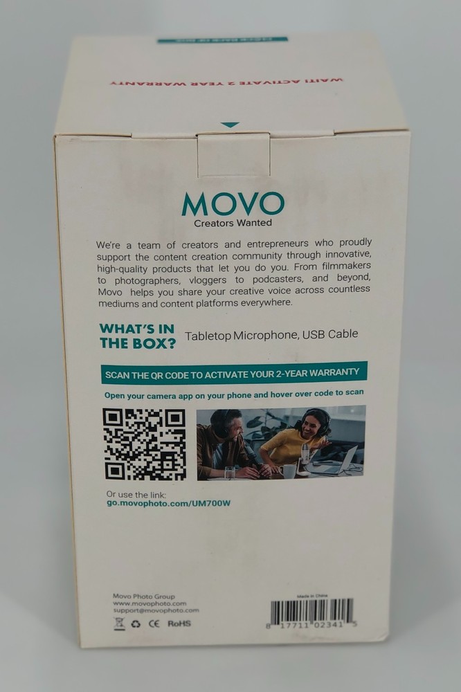 Movo UM700W White Desktop USB Microphone for Computer , 4 Pickup Patterns