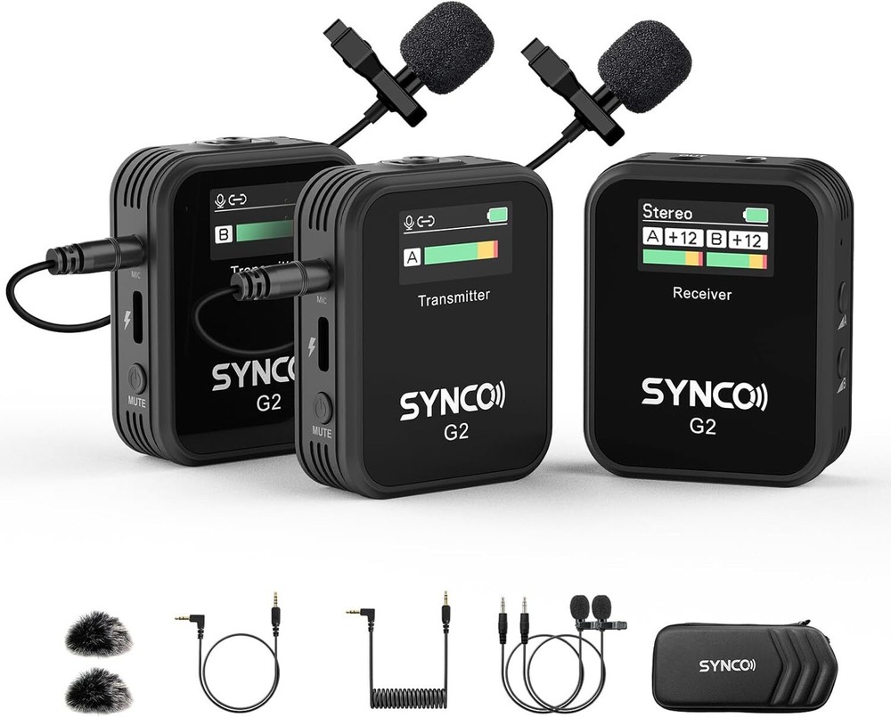 SYNCO G2(A2) Wireless Lavalier Microphone 2.4G Dual Transmitter For Camera Vlog