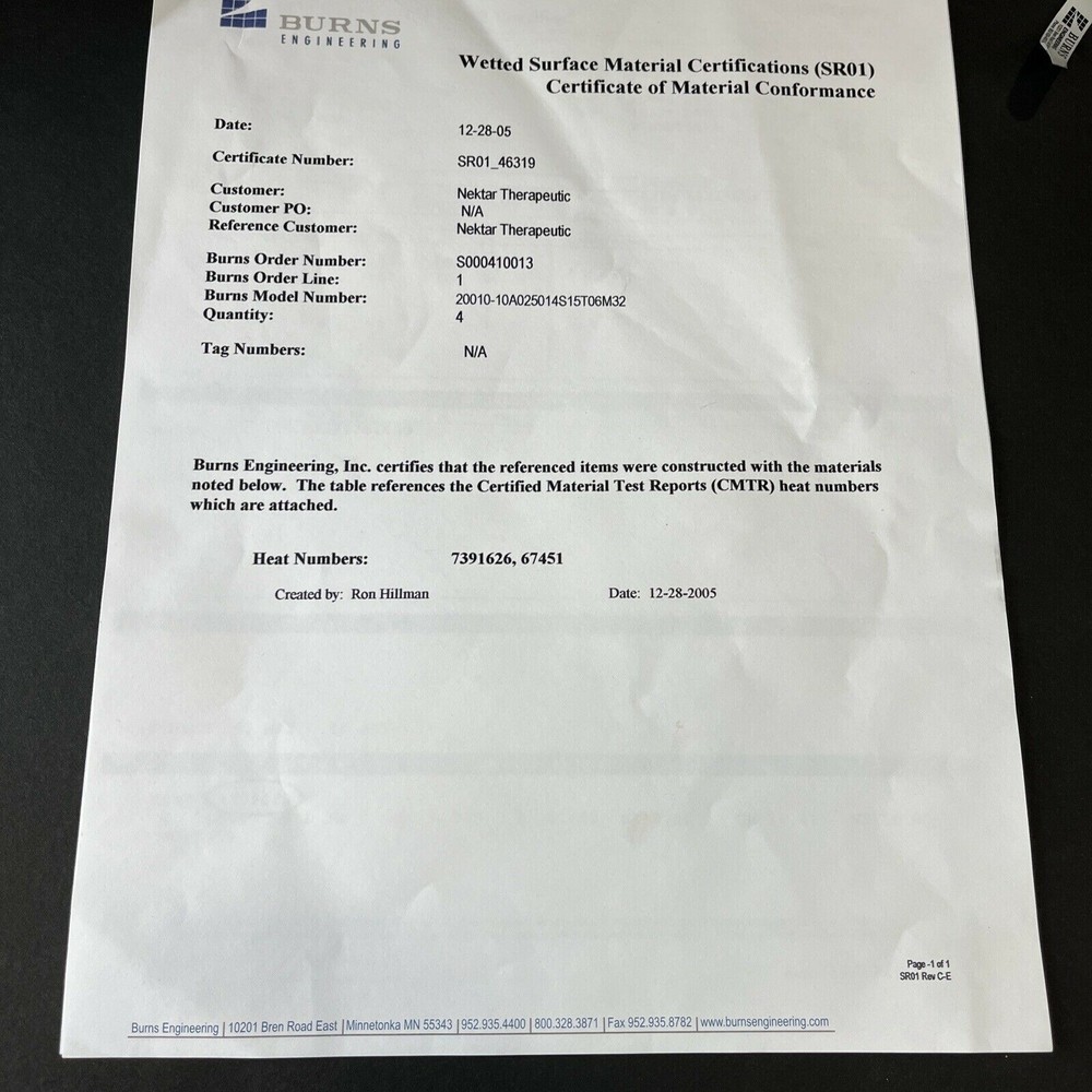 Burns Engineering Thermocouple Assembly Explosion Proof