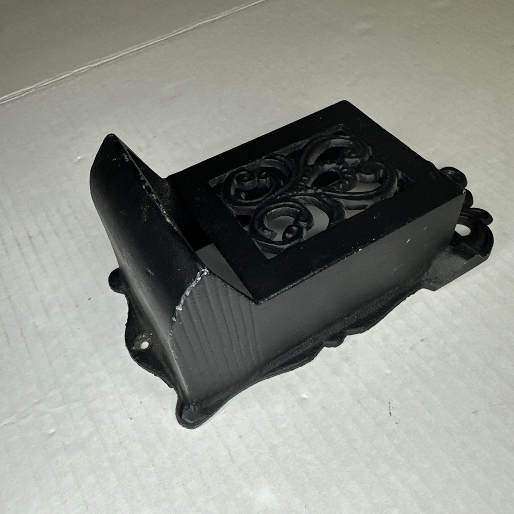 Vintage Cast Iron Wall Match Holder Black Ornate Scroll Design Kitchen Decor
