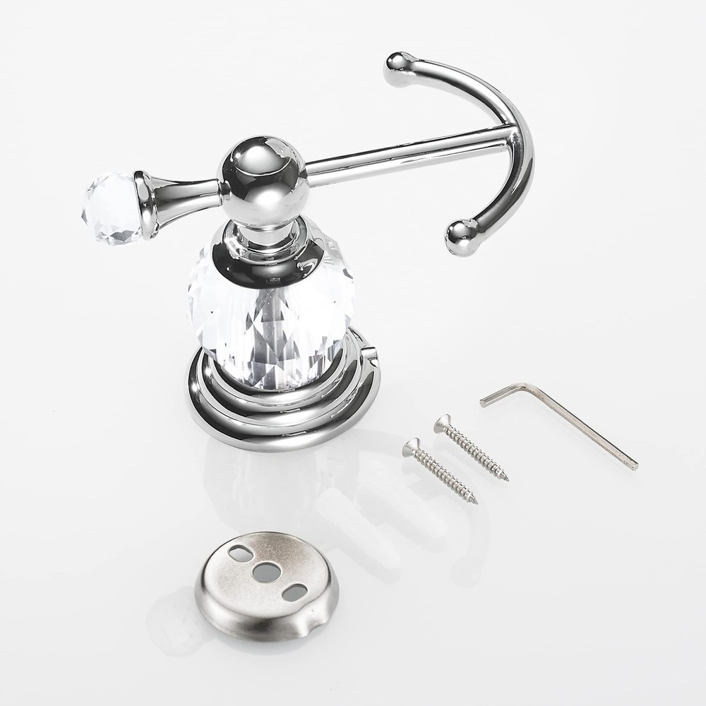Crystal Towel Hook Chrome, Bath Robe Hook, Silver Bathroom Wall Hooks Double ...