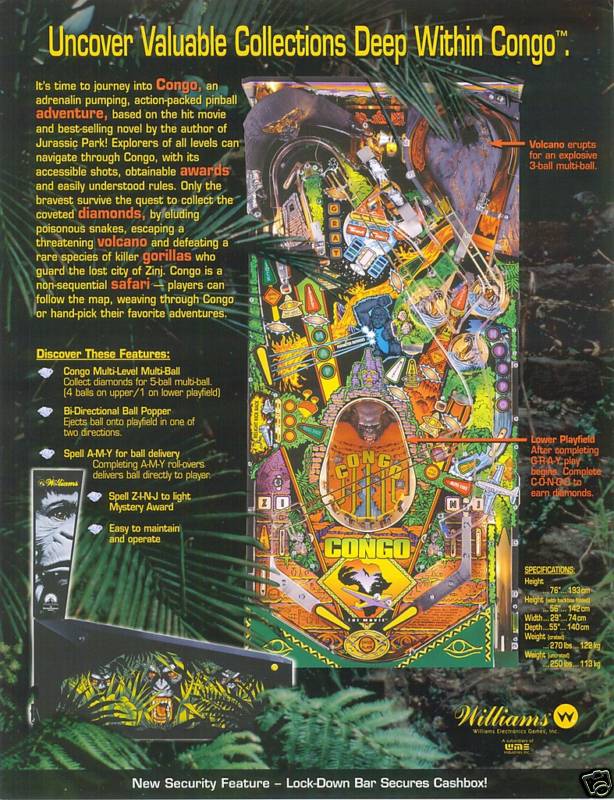1995 WILLIAMS CONGO PINBALL FLYER