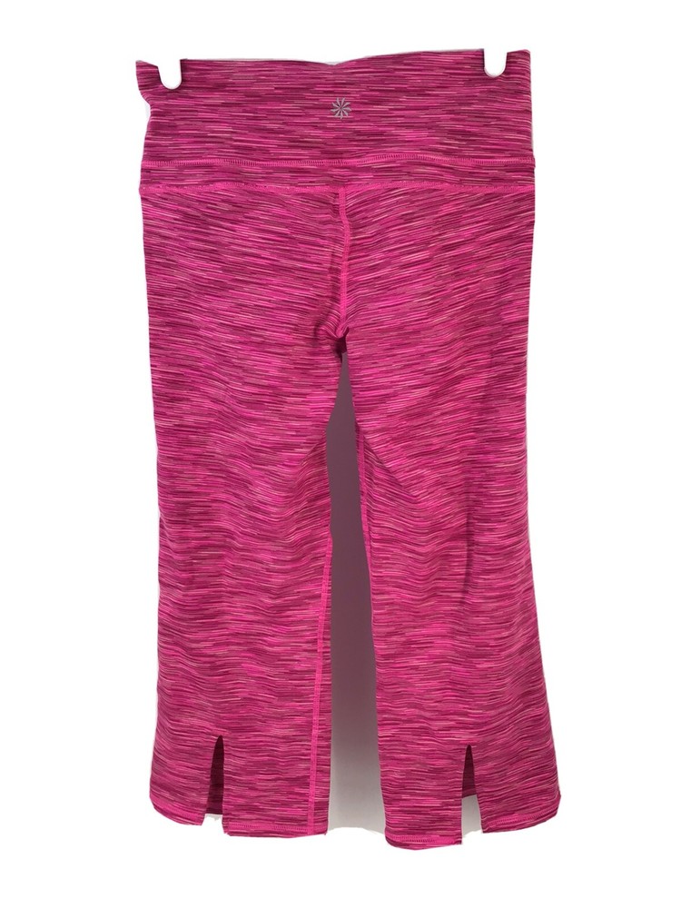 Athleta Crop Leggings split hem womens Size Large pink stripe