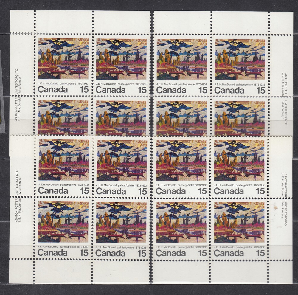 1973 #617 15¢ J.E.H. MacDONALD ISSUE MS PLATE BLOCKS VFNH