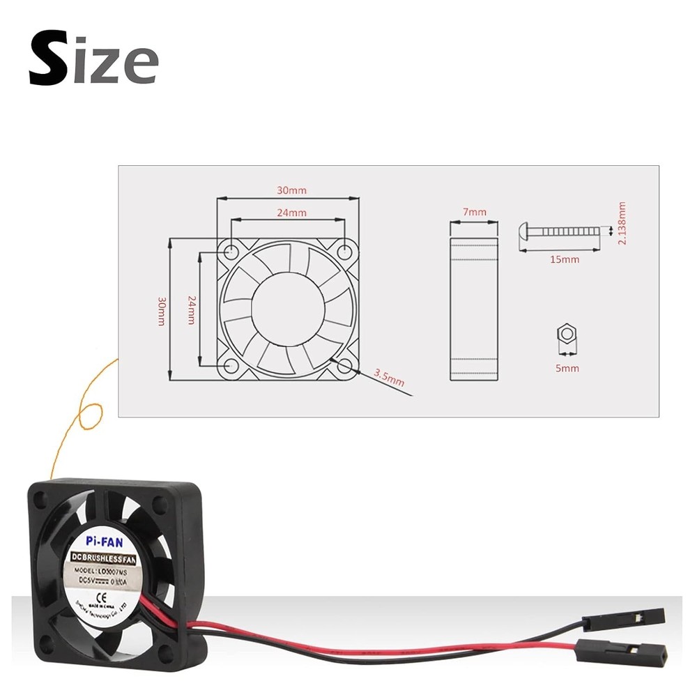 Raspberry Pi 4 Cooling Fan - 30x30x7mm Brushless CPU Fan (2-Pack)