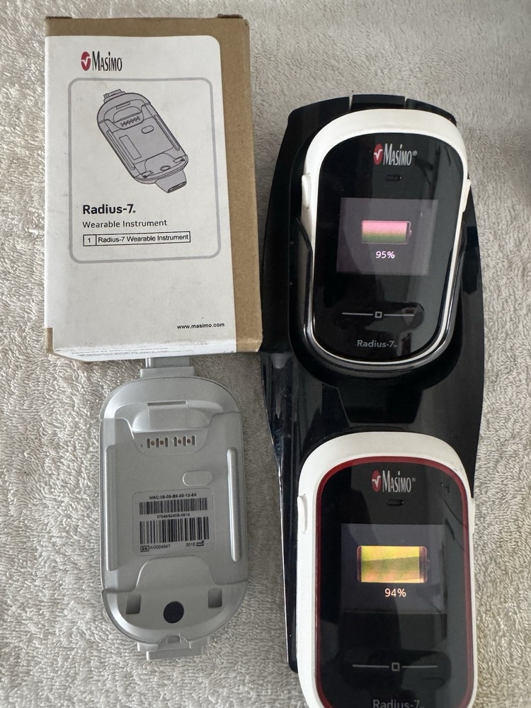 Masimo Radius-7 Two Oximeters, And One Battery Module & Charging Dock + Sensor