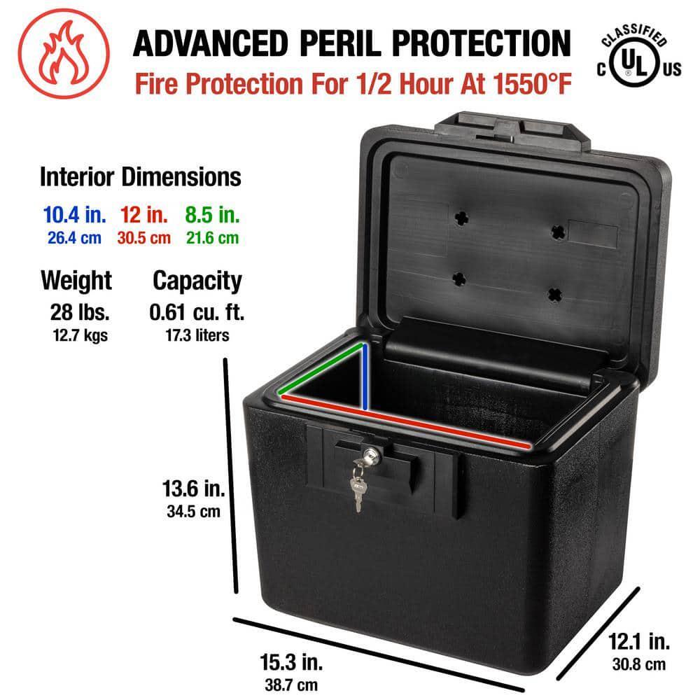 Safe File Box 0.61 cu. ft. Black Fireproof Letter-Sized File Folders 2-Keys