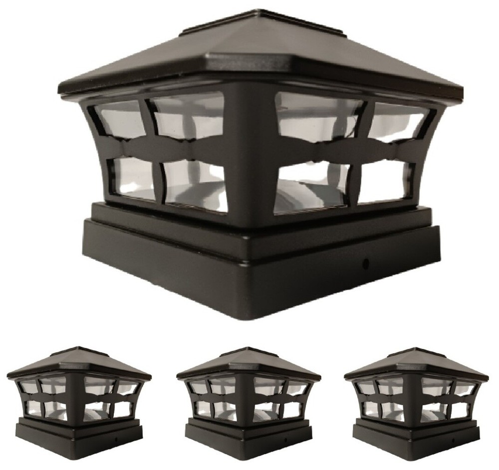 Solar Post Cap Light 4 Pcs 6x6 Solar Black Color Square Fence Post Cap Light