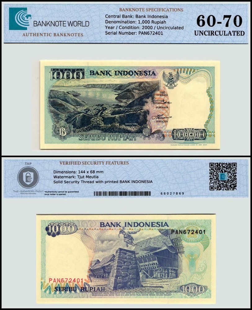 Indonesia 1000 Rupiah, 2000, P-129i, UNC, Authenticated Banknote