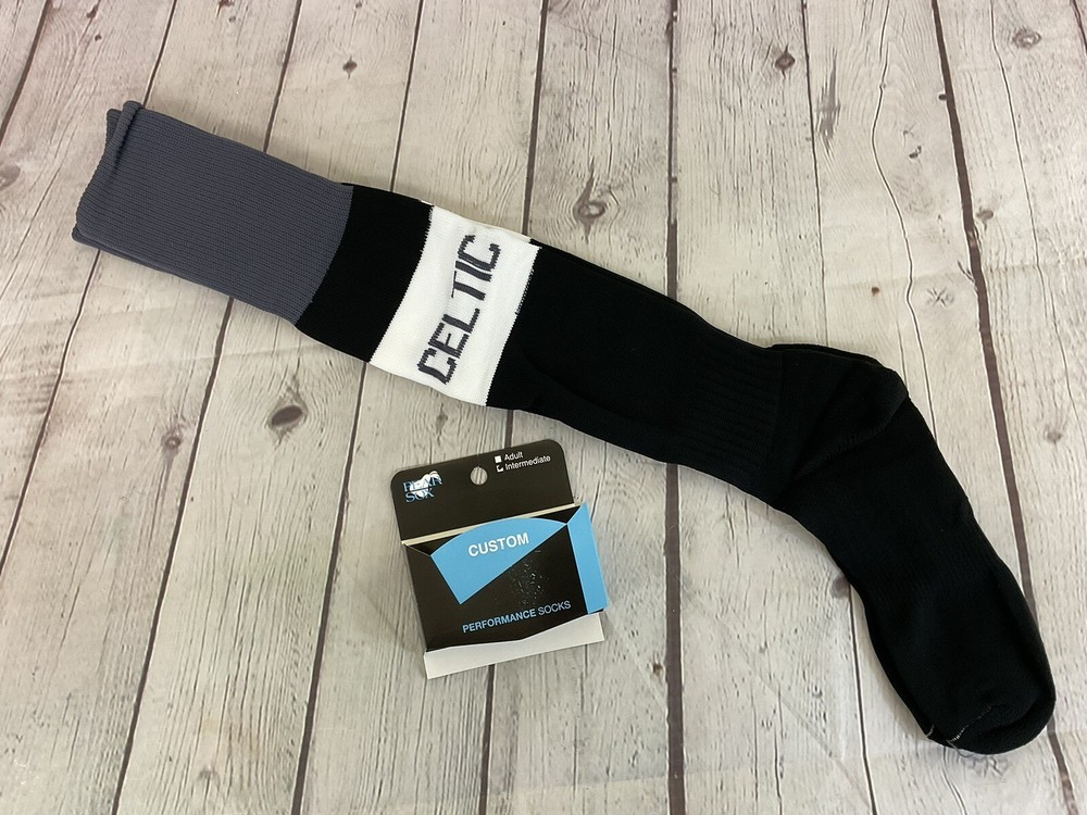PearSox Unisex Custom Celtic Performance Intermediate Black White Gray Socks New