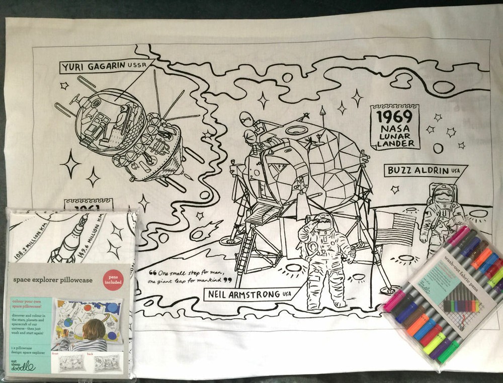 Eatsleepdoodle Space Explorer Pillowcase Color & Learn Planets Rockets with Pens