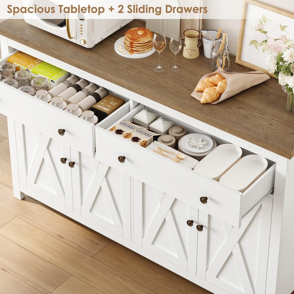 Sideboard Buffet Cabinet with Storage, 55" Large Kitchen Storage Cabinet with...