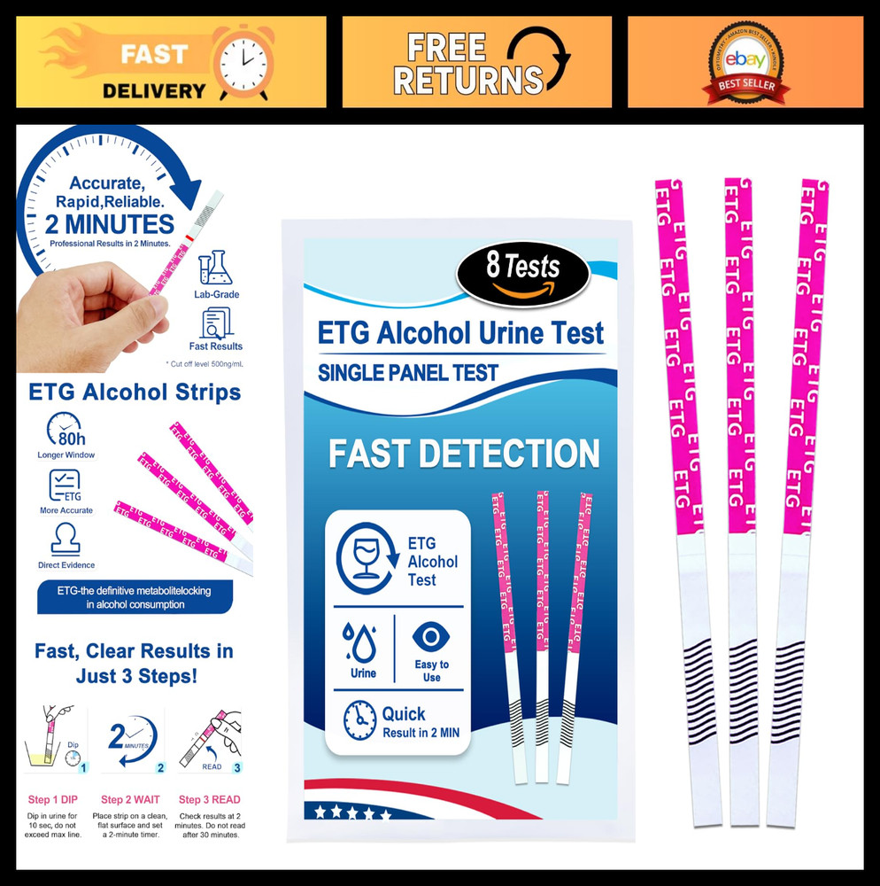 High Sensitivity Alcohol Testing Strips | Rapid 2-Minute Results | 8 Pack for Ho