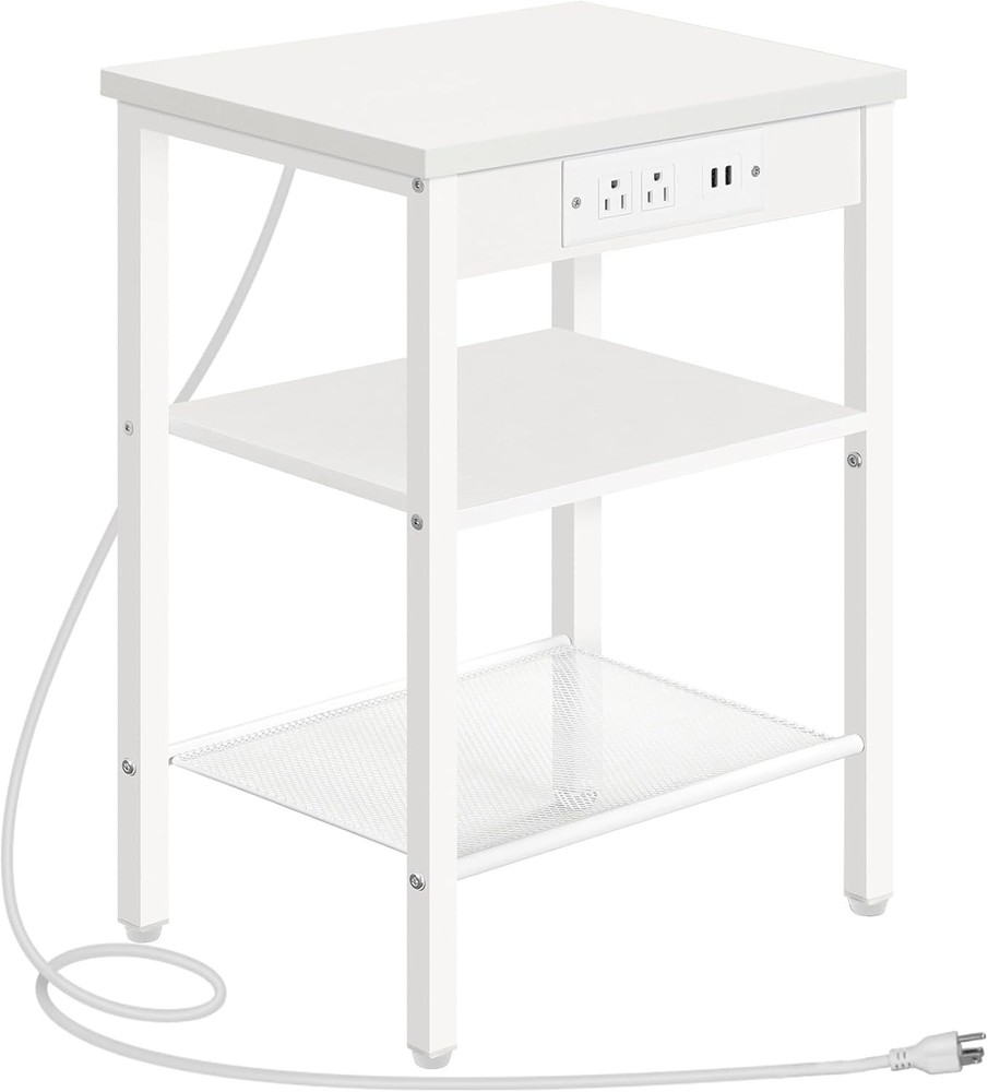 Side Table W/ Charging Station & USB Port Small End Table Small Space 3-Tier