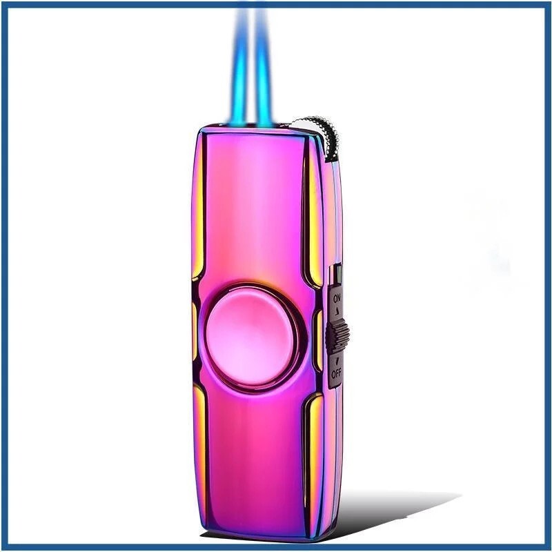 FIDGET SPINNER Twin Flame Jet Torch Lighter Windproof Cigar Refillable RAINBOW