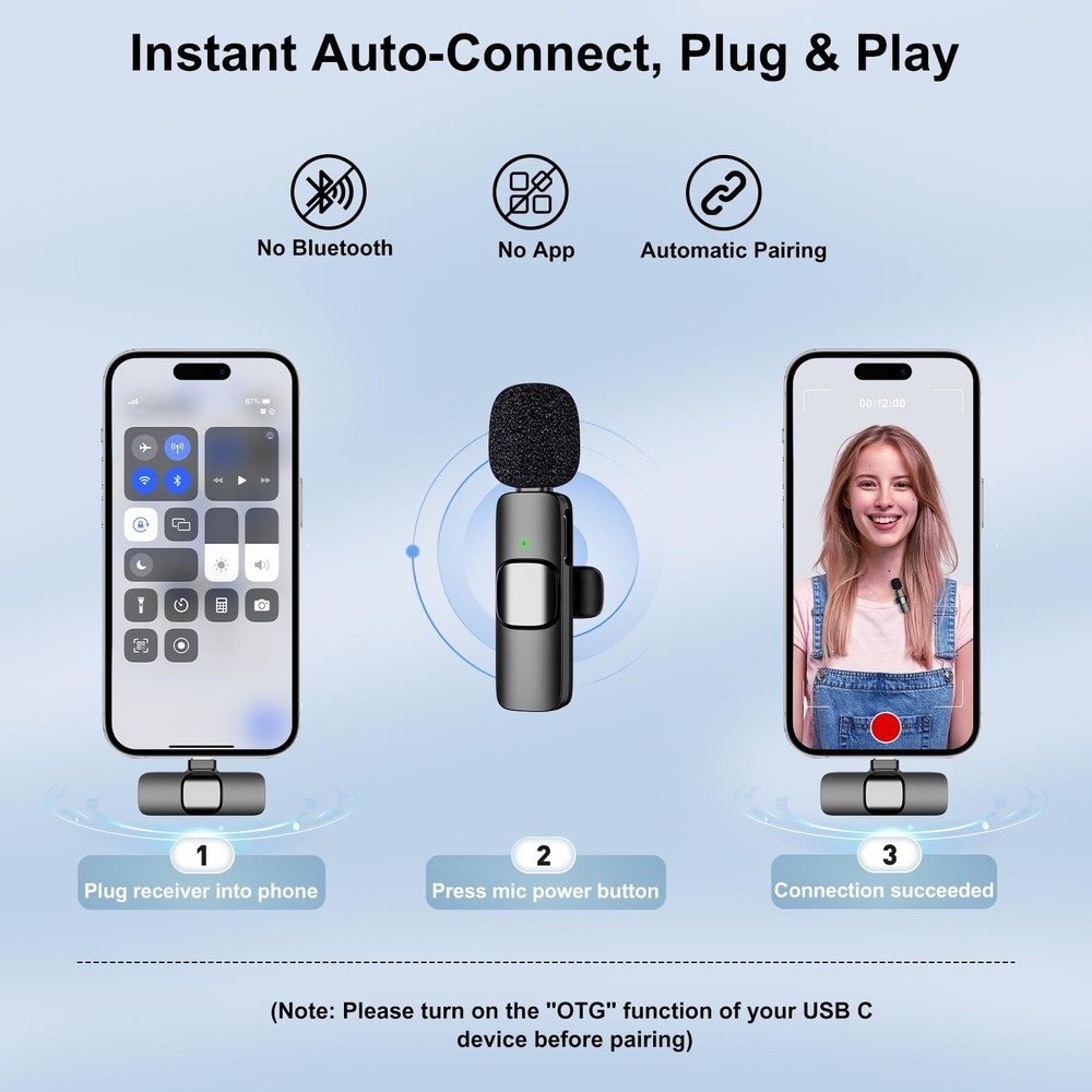 PoP voice USB C Mini Wireless Lavalier Microphone for iPhone/Android, Lapel M...
