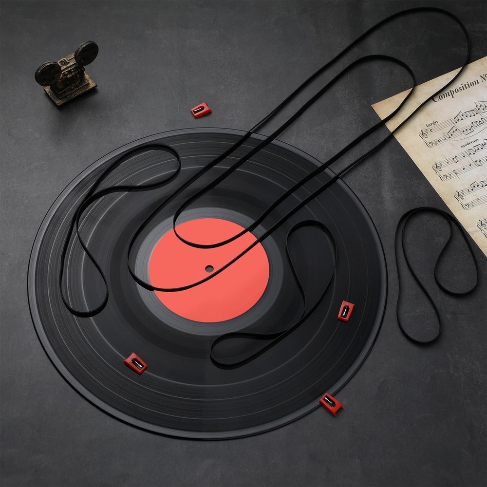 5 Pieces Turntable Belt with 5 Record Player Needle, Replacement Black