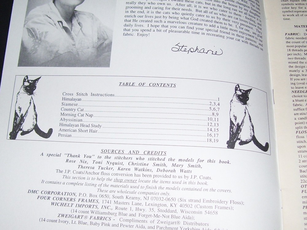 PEGASUS COUNTED CROSS STITCH PATTERN LEAFLET BOOK 1994 STEPHANIE'S CATS #195