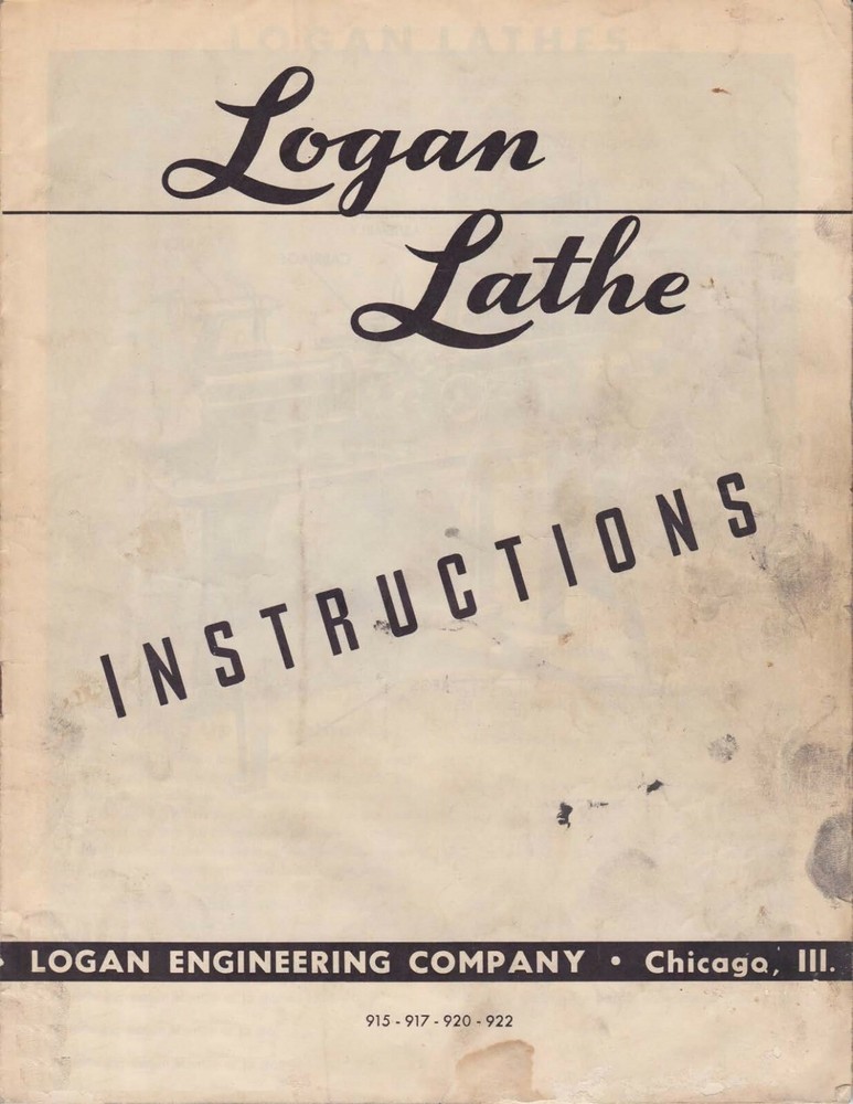 Lathe Instruction Manual Fits Logan 820