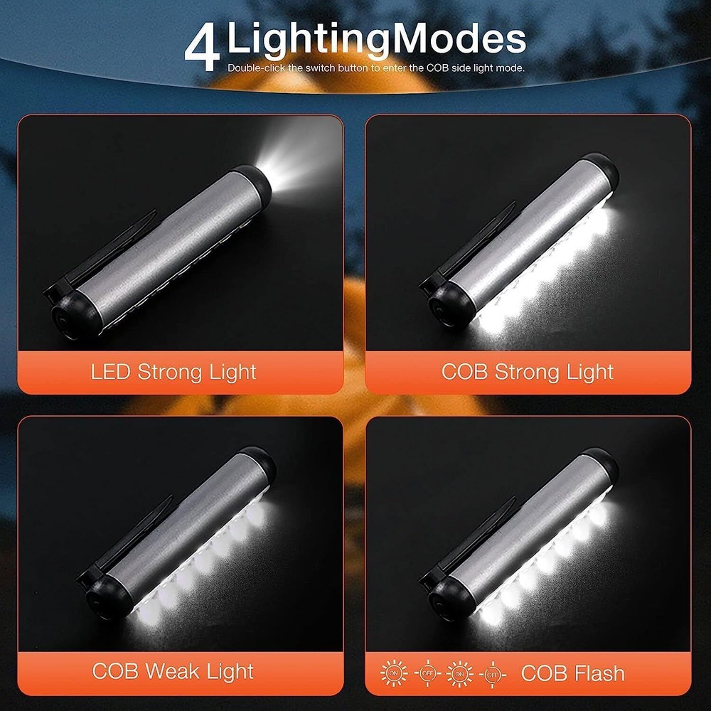 COB LED Flashlight Work Light Magnetic Rechargeable Super Bright Torch Penlight